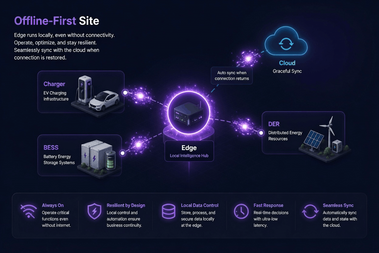 Offline-First Site — GravOS Edge runs locally and syncs to cloud